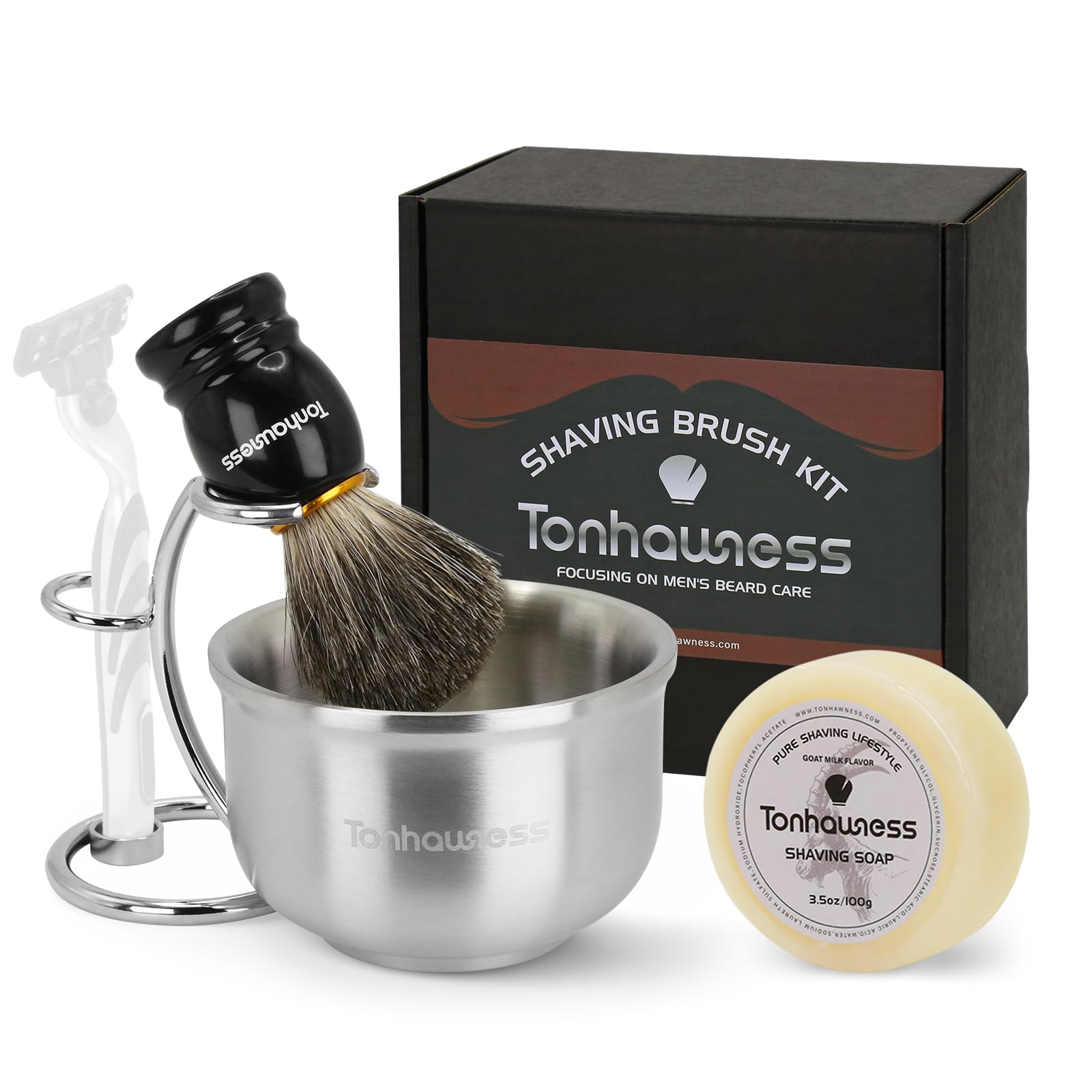 Shaving Brushes Kit For Men 4 In 1 Shaving Brush Set Includes Badger Hair Shave Brush Stainless Steel