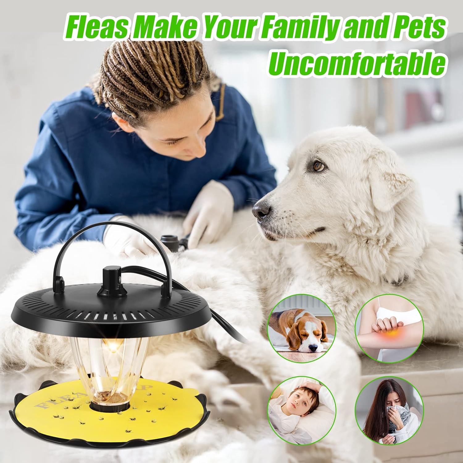 Flea Trap Indoor 2Pcs,Flea Strap Flea Killer Trap Pad Bed Bug Trap with 10 Glue Discs flea 4 Light Bulb Flea Trap for Inside Your Home Like Fleas,Flies,Mosquitoes,Gnats,Moths