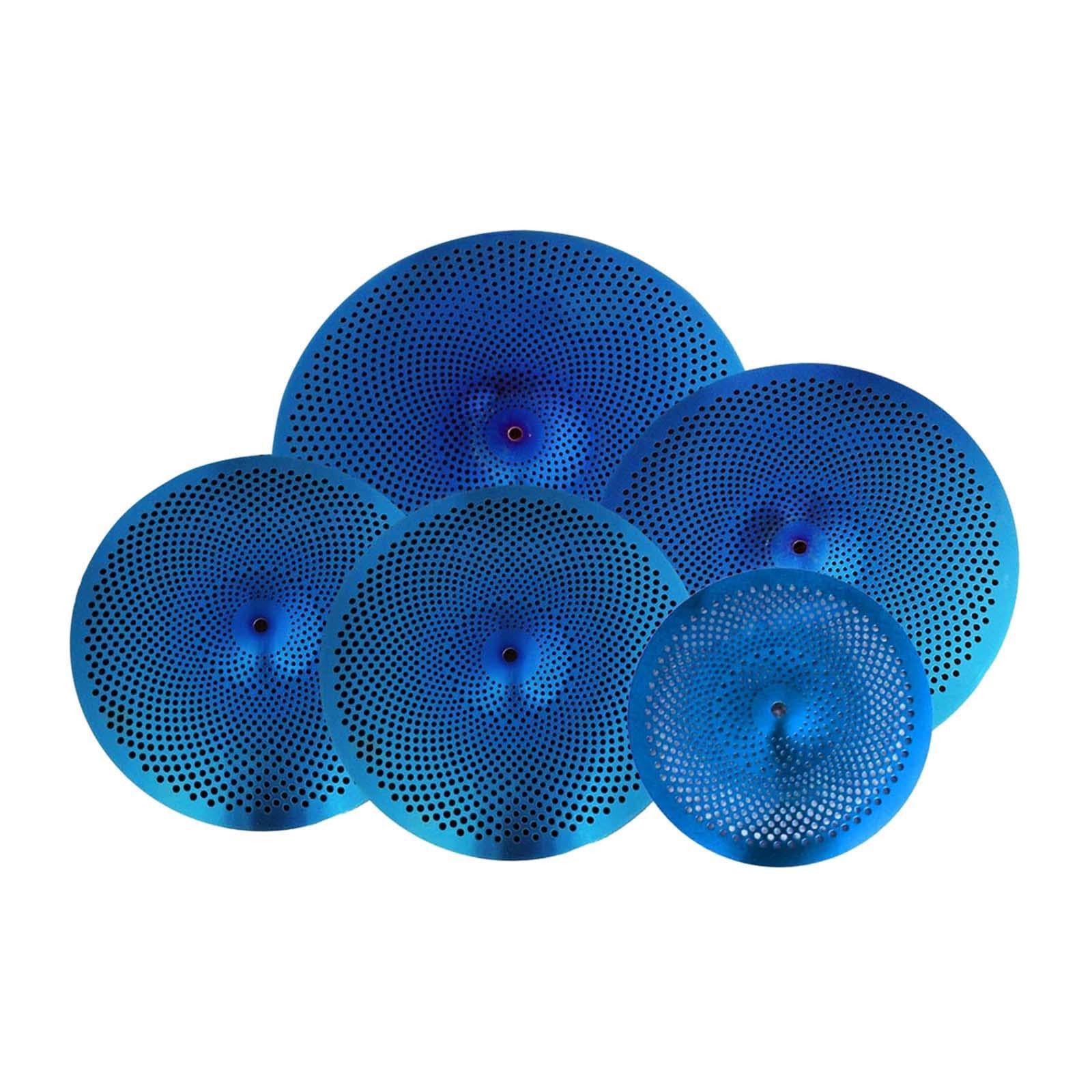 DYNWAVE 5 Pieces Low Volume Cymbals Set Drummer Practicing Beginners Gift Drum Accessories Mute Cymbal Set for Bedroom Rehearsal Room, Blue