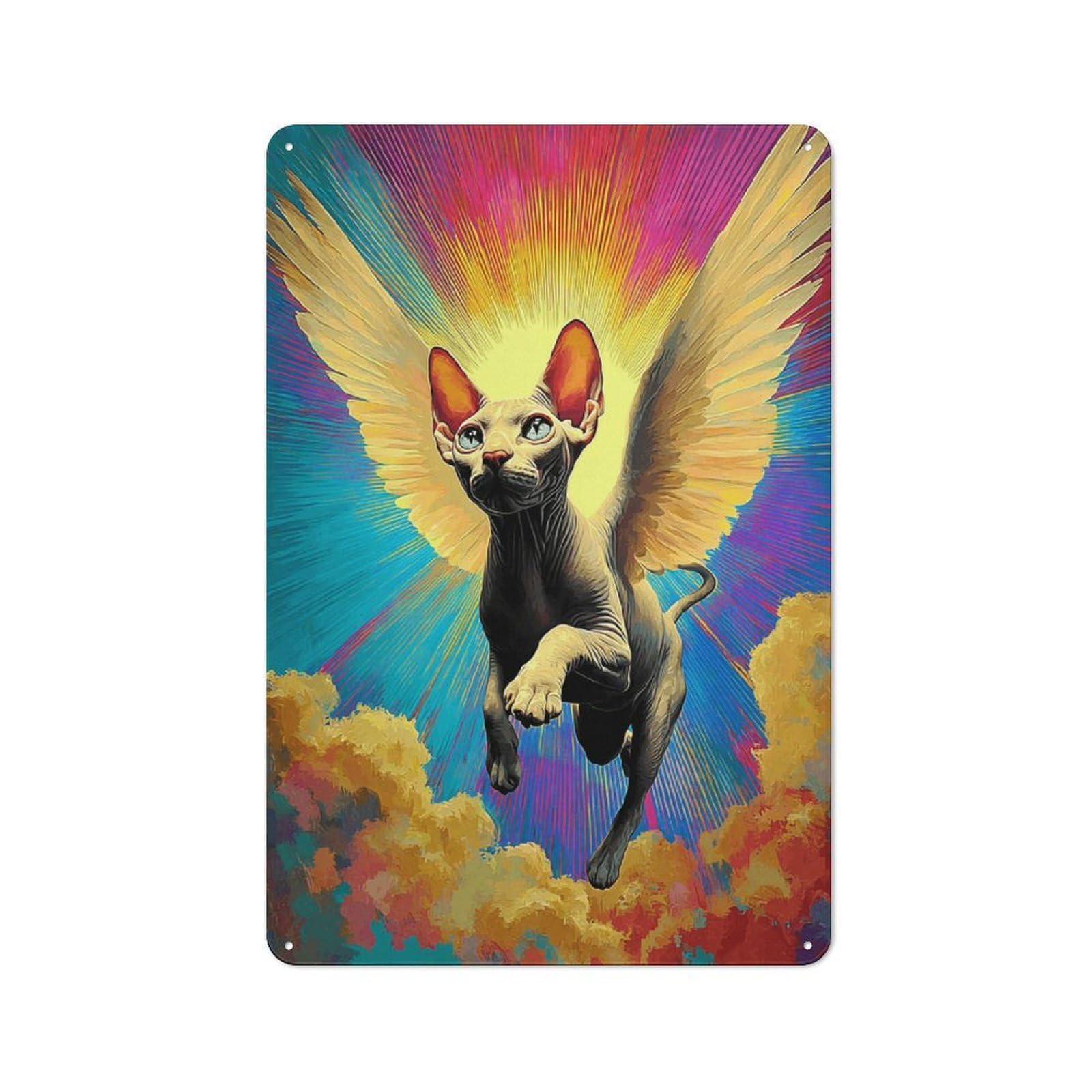 Angel Cat in Vibrant Sky Smart Metal Wall Decor 30x20cm, Office Metal Sign for Office, Study, Studio Or Hallway
