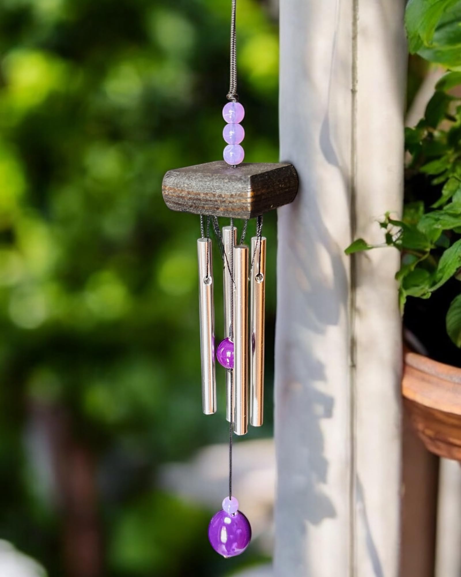 WARMINGO DE Mini Solid Wood Metal Wind Chime for Home Balcony Garden & Car | Soothing Sound Small Fresh Home Decoration Pendant Gift Wind Chime (Purple)-image-8
