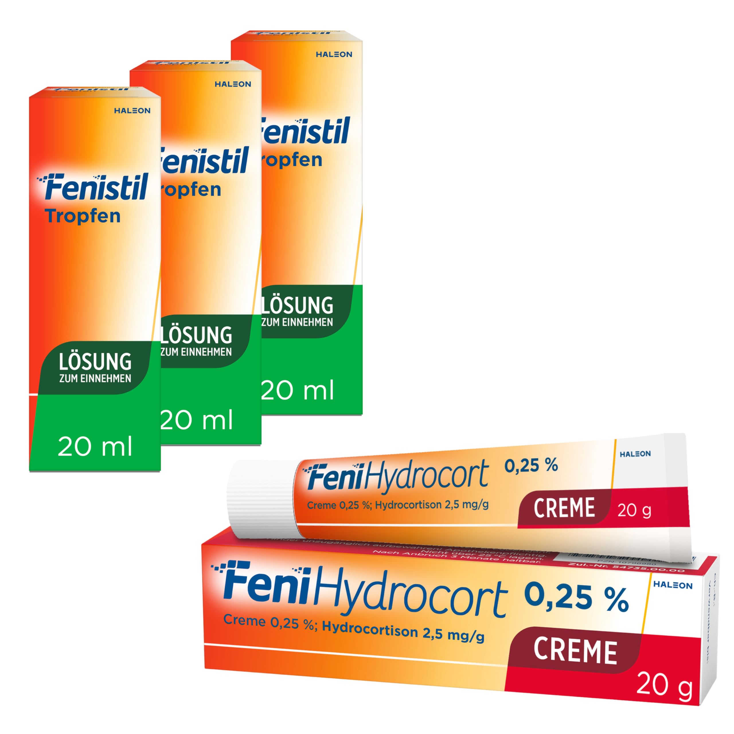 Fenistil Tropfen (3 x 20 ml) + FeniHydrocort Creme 0,25% (20 g): Set zur Linderung bei Juckreiz, Nesselsucht, Insektenstichen, Schwellungen und