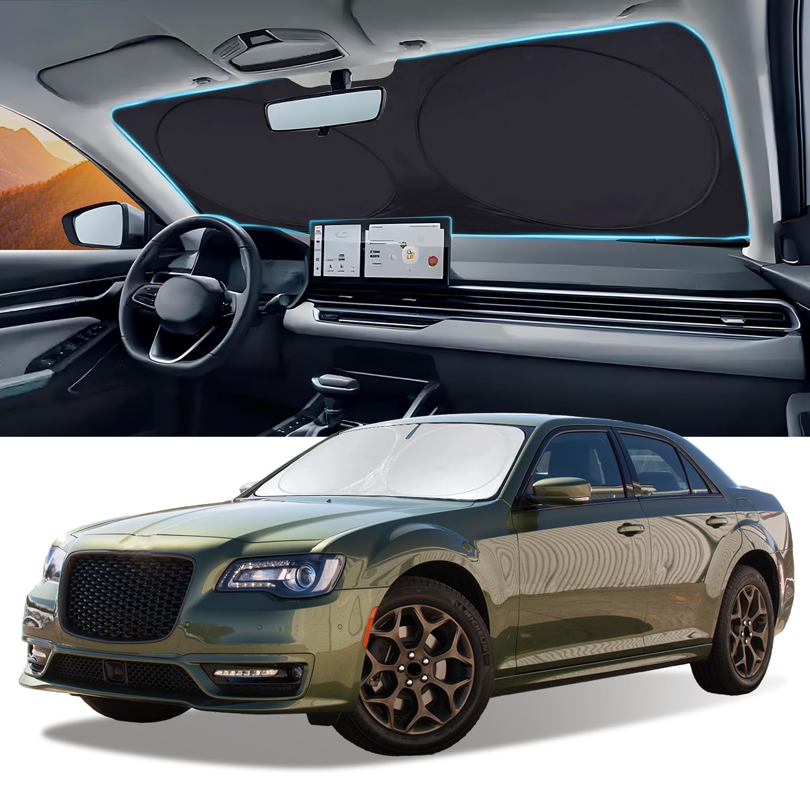 Windshield Sun Shade for Chrysler 300 300C 2011-2023 2024 2025 Sun Visor