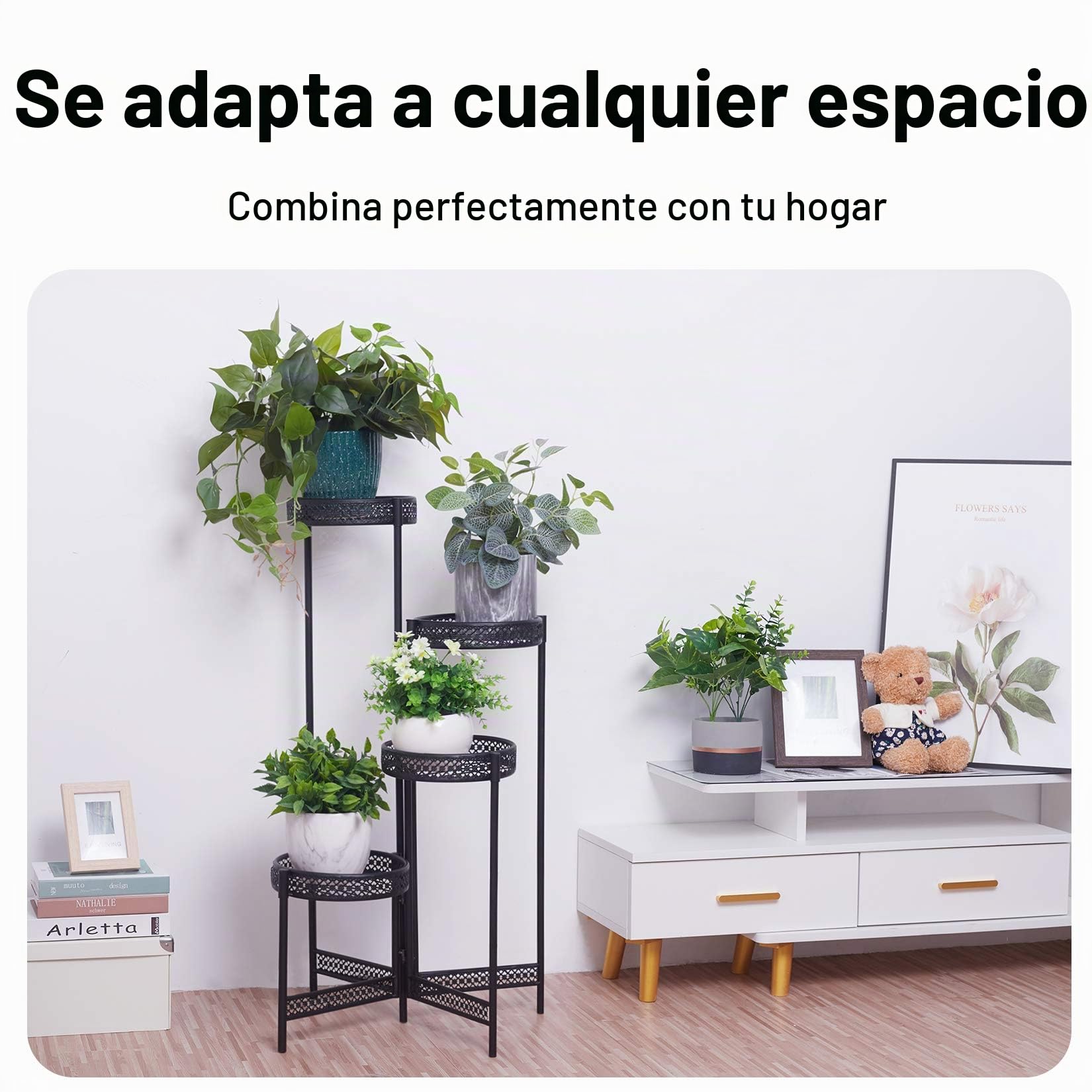 unho Soporte Plantas Interior Exterior Plegable, Soporte Macetas Estanterias para Macetas con 4 Niveles Escalera para Macetas de Metal Estanterias Decorativas Plantas Salón Balcón Oficina 53 x 90 cm