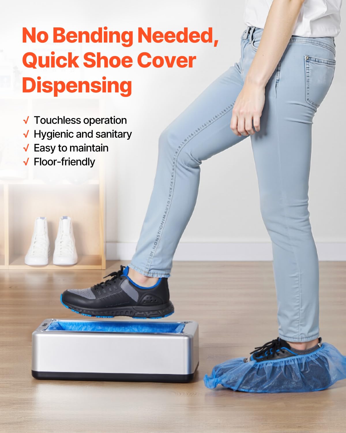 VEVOR Distributeur Automatique de Couvre-chaussures, avec 100 Couvre-chaussures Jetables Antidérapants, Pointure Jusqu'à Taille US 11, pour Maison, Bureau, Labo, Usine, Hôpital, Lieux Publics, Argent