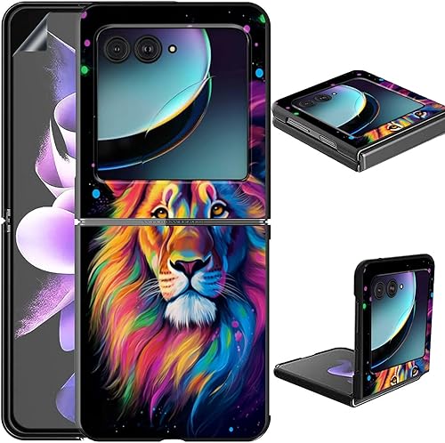 Vista 153 de Funda para Motorola Moto Razr Plus 2023 con protección de pantalla, cubierta trasera de policarbonato duro delgada y ultrafina con patrón de estante