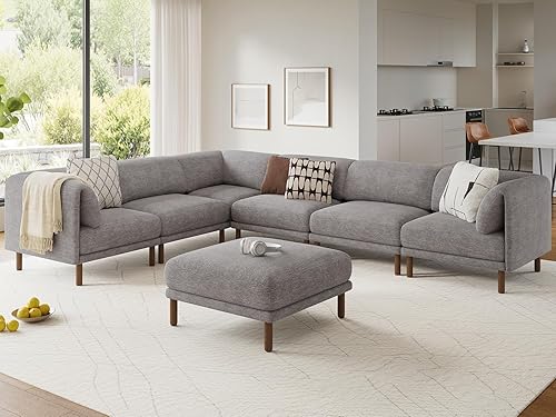 Miniatura 17 de CUGOAO Sofá modular modular, 3 asientos en forma de L, moderno sofá modular de mediados de siglo, sofá modular de asiento profundo, cómodos sofás de