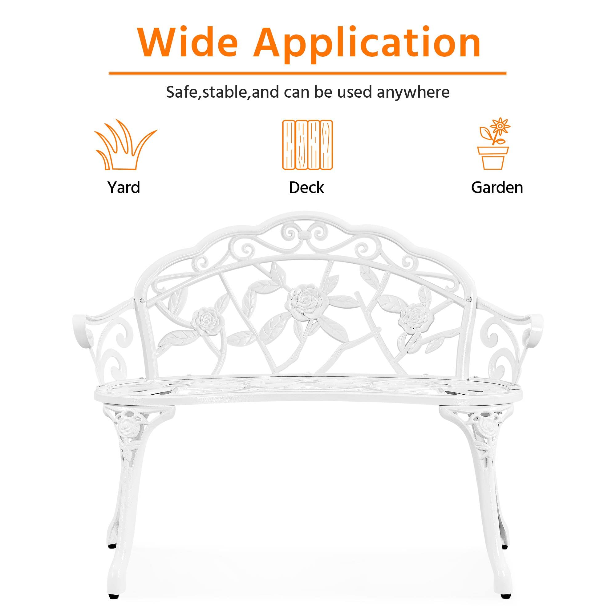 Image showing icons for yard, deck, and garden, indicating wide application of the bench