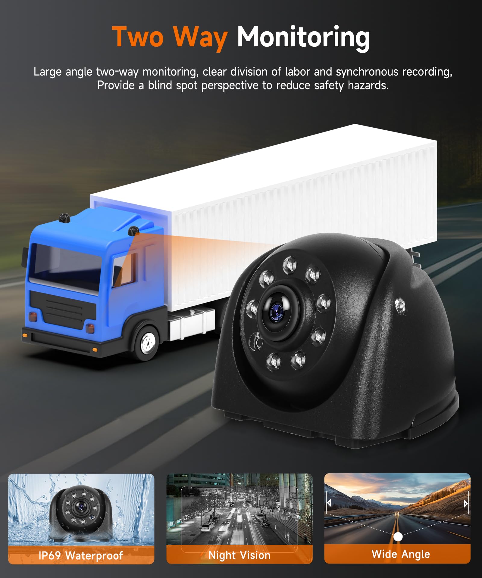 Specchio Dashcam per camion con 2 telecamere per retromarcia, specchietto retrovisore con schermo verticale per autobus e camion, monitor touchscreen da 26,3 cm (10,36 pollici) con sistemi BSD/DVR