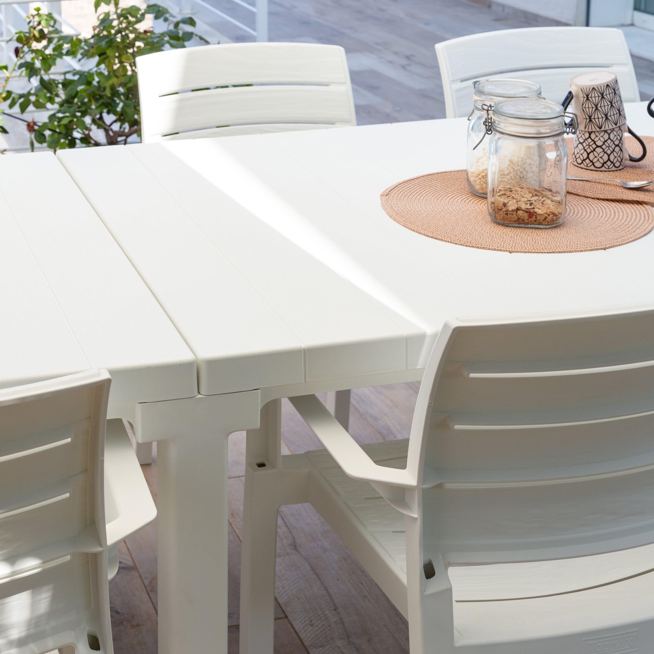 Toomax Golia Tavolo da giardino modulare bianco con finitura effetto legno, 294x88x74h cm, tavolo grande adatto fino a 10 persone, resistente ai raggi UV, ideale per interno ed esterno
