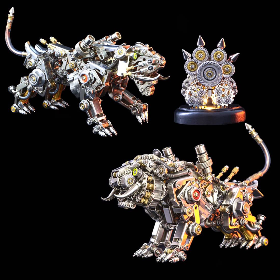 Puzzle 3D metalu, 700-elementowy model montażowy tygrysa, zestaw modeli 3D metalowymi elementami i światłami, wycinany laserowo model mechanicznej układanki - Smilodon