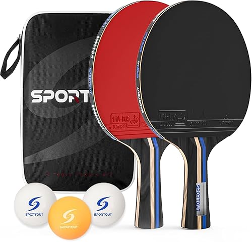 Sportout Juegos de palas de ping pong, remo portátil de tenis de mesa con pelotas, estuche de almacenamiento de primera calidad, raqueta de tenis de