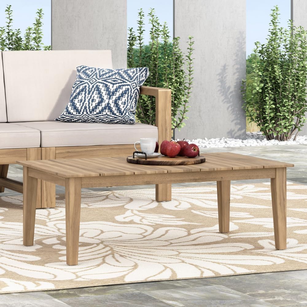 Natural Acacia Wood Outdoor Coffee Table for Patio, Deck or Balcony – Rustic Farmhouse Style Low Height Living Room Accent Table (Brown + Acacia Wood)