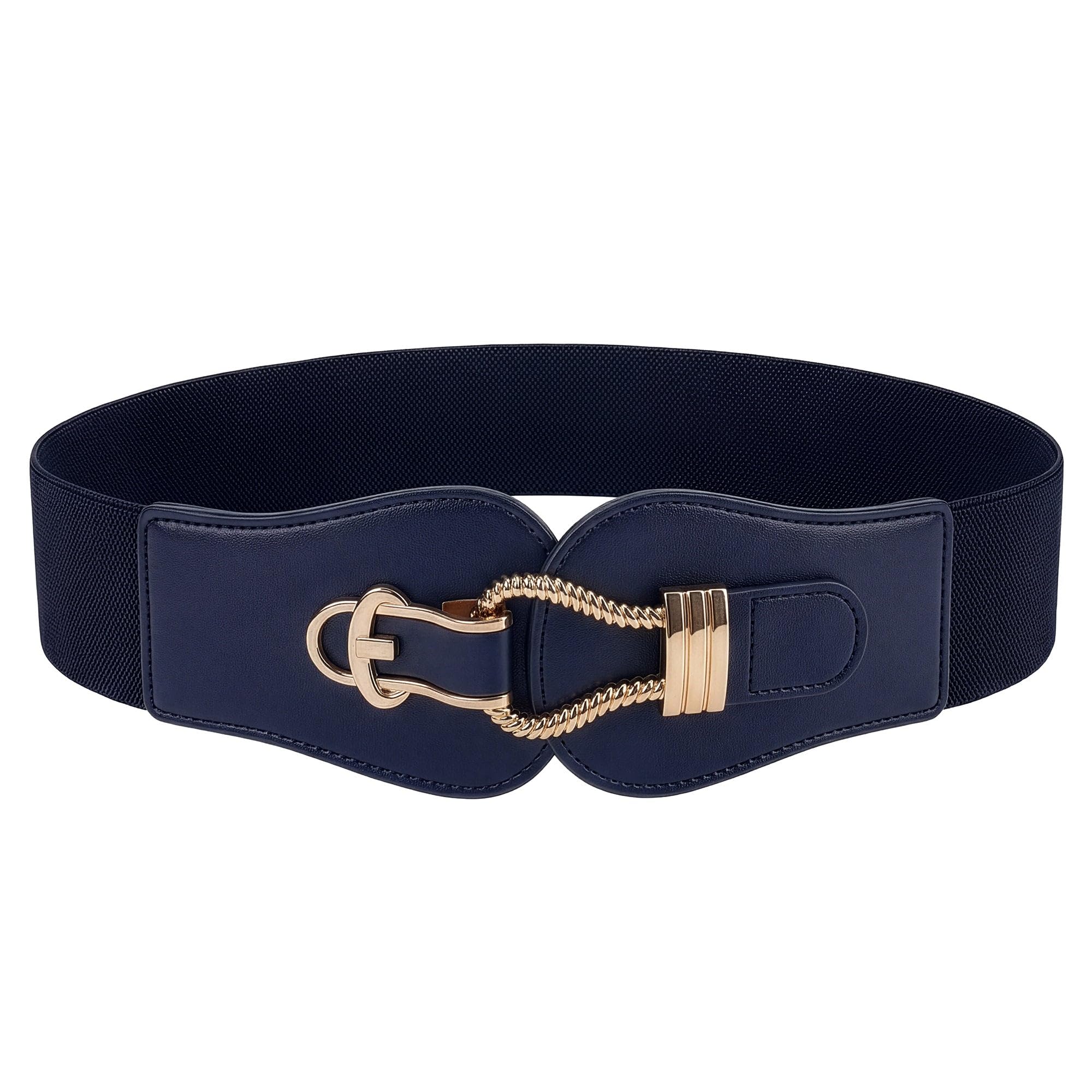 BlackButterfly Wide Elastic Vintage Cinch Buckle Retro Belt (Midnight Blue, XXL)