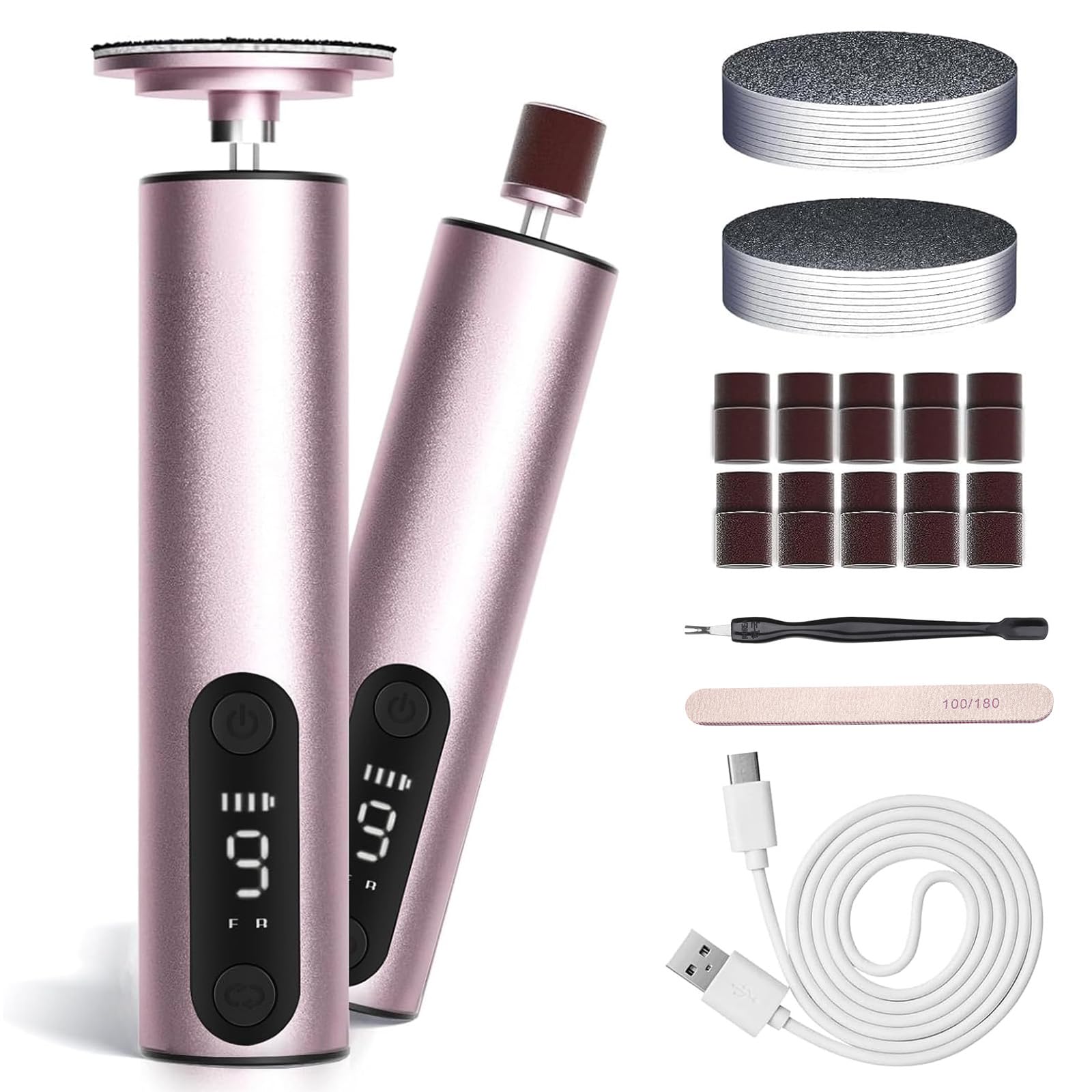 Jianyana 2 In 1 Rechargeable RâPe à Pieds PéDicure Electrique Anti-Callosité Lime Pieds Avec 9 Vitesses Réglables écran numérique （Rose）
