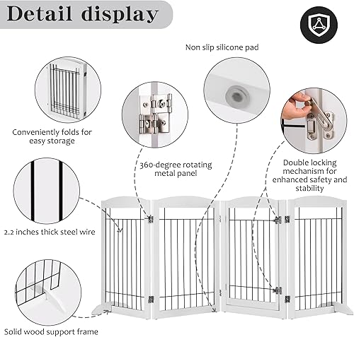 Miniatura 6 de Puerta independiente para mascotas con puerta, puerta plegable de madera para perros para interiores, para casa, escaleras, puertas, cercas de