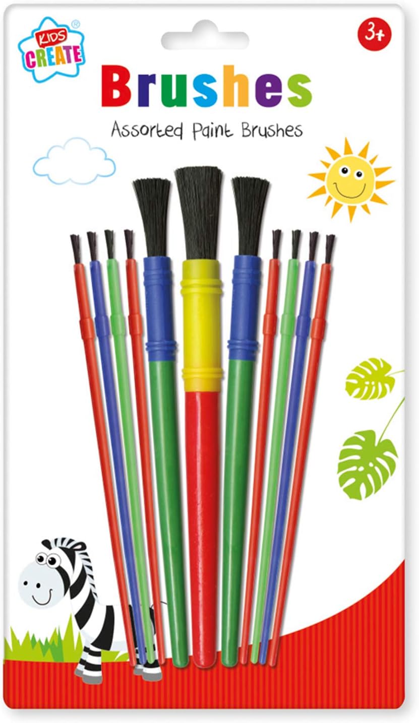 Kids Create Pack 11 Assorted Paint Brushes Kids Childrens Arts & Crafts Set 3+ : Toys & Games