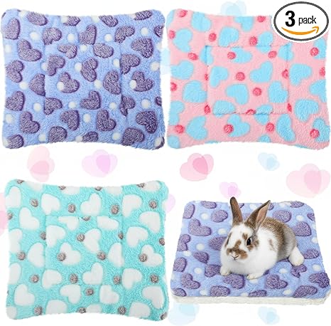 Jetec 3 Pcs Bunny Guinea Pig Beds Soft Bunny Mats Warm Guinea Pig Mat Small Animal Bed Pads Fleece Sleeping Pads for Indoor Rabbit Hamster Squirrel Hedgehog Chinchilla(Fleece,Heart,Purple)