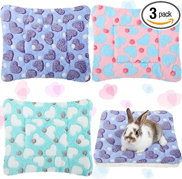 Jetec 3 Pcs Guinea Pig Beds, Fleece Small Animal Mats, Heart, Purple
