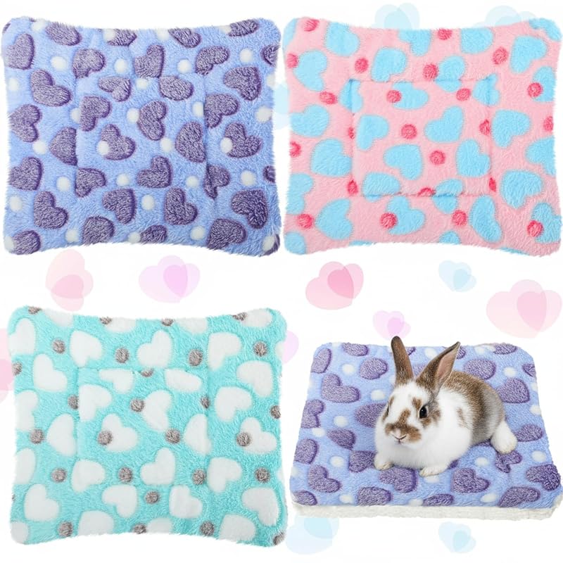 Cama para Pequenos Animais em Fleece Dupla Face com Estampa de Corações Jetec Roxa, Pacote com 3