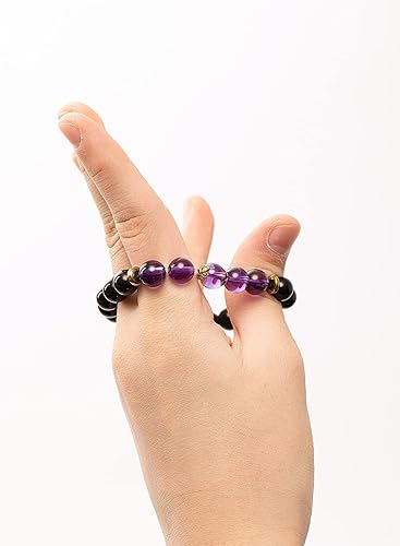 Miniatura 5 de Purple Amethyst Crystal Bracelet Jewelry for Women Handmade with 8mm Amethyst and Black Gold Sheen Black Obsidian Beads Anti Anxiety Stress Relief