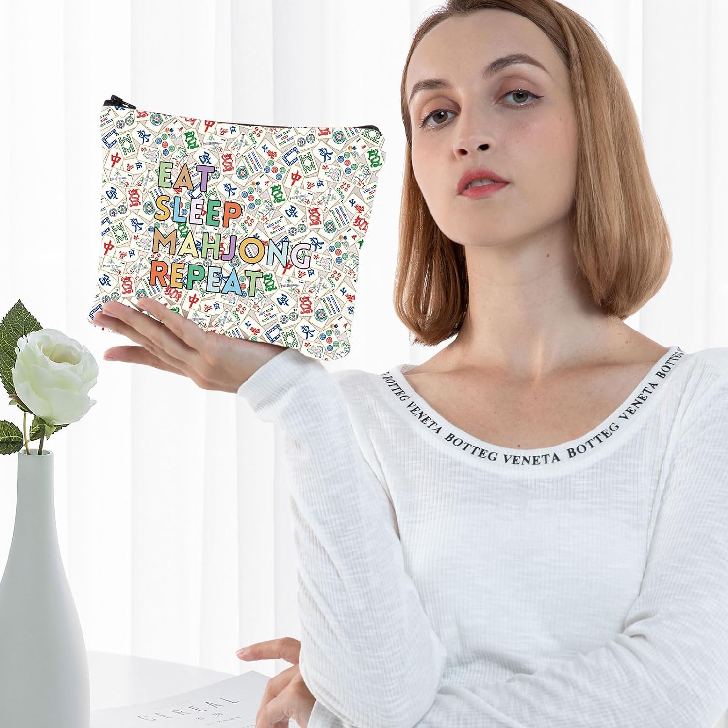 G2TUP Mahjong Makeup Bag Mahjong Lover Gift Eat Sleep Mahjong Repeat Cosmetic Bag (Mahjong Repeat)