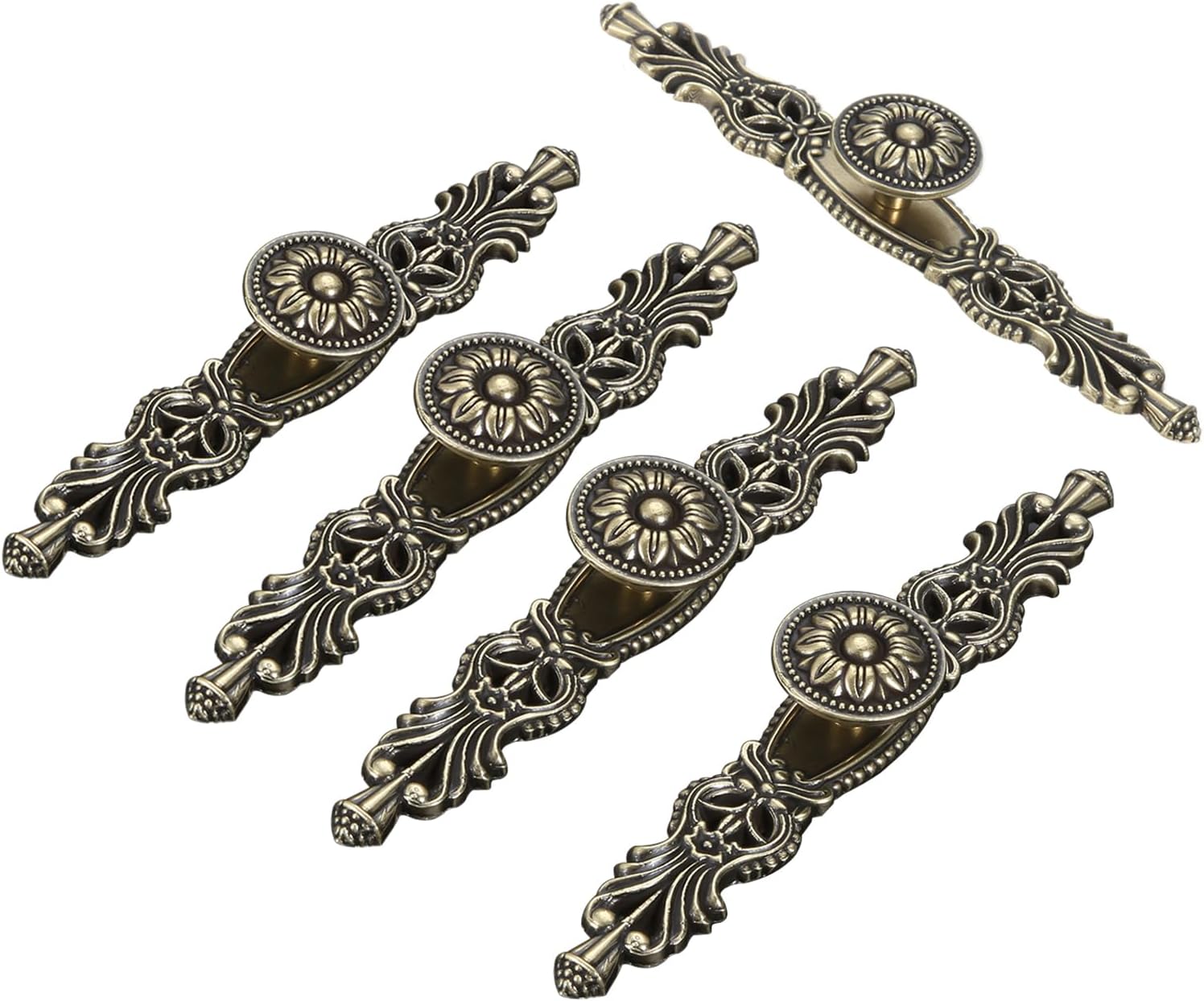 Mgoodoo 5PCS Vintage Cabinet Pulls, 3.7" Hole Spacing Antique Bronze Door Handle Furniture Knobs Pull for Kitchen Cabinets Cupboard Closet with 30 Screws