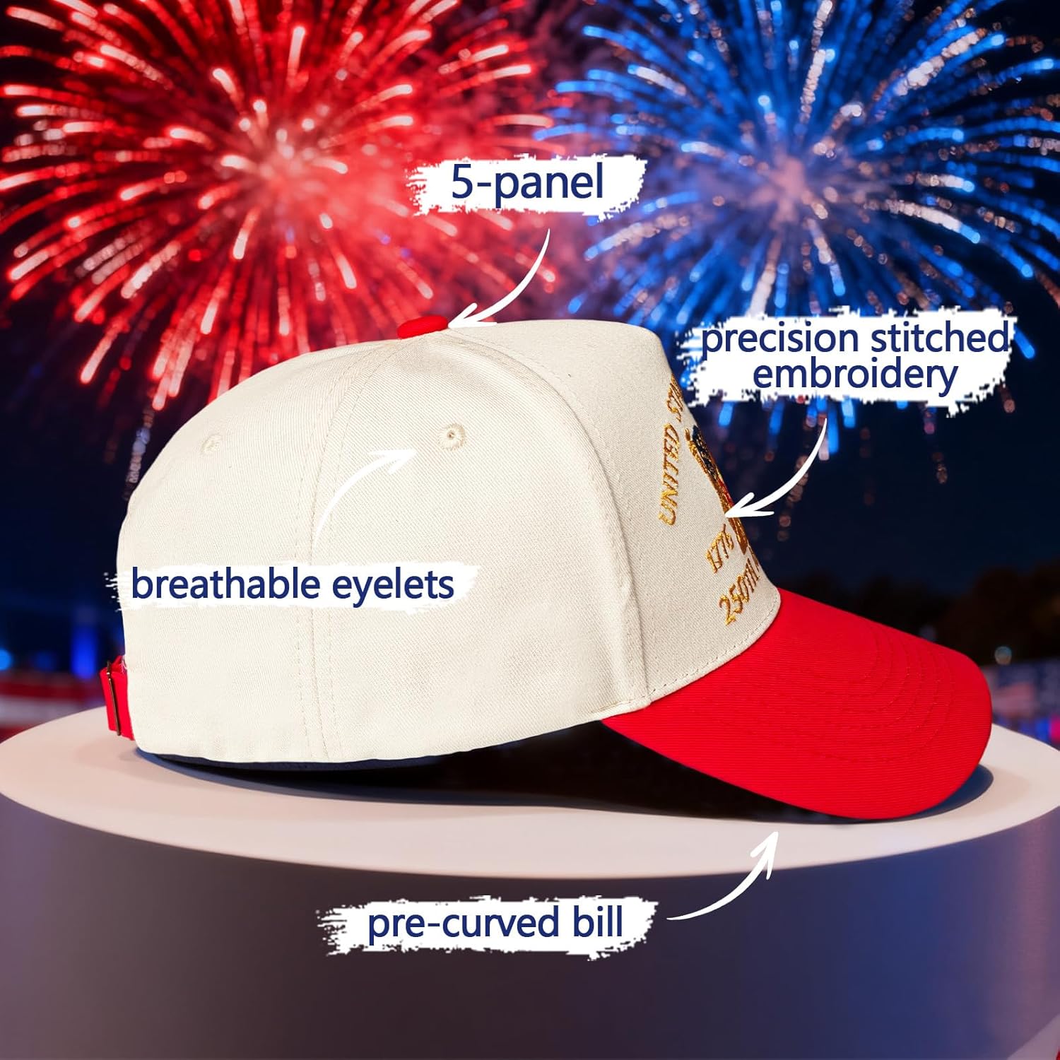 Embroidered United States 250th Anniversary Hat - 250 Years USA Trucker Hat for Men Women, Patriotic 2 Tone Baseball Cap - Image 3