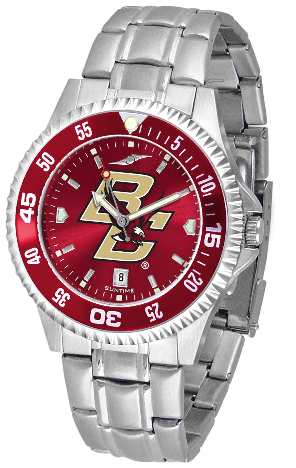 SunTime Men's Collegiate Competitor 40mm Watch - Boston College Eagles with 20mm Stainless Steel Band - AC Color Bezel