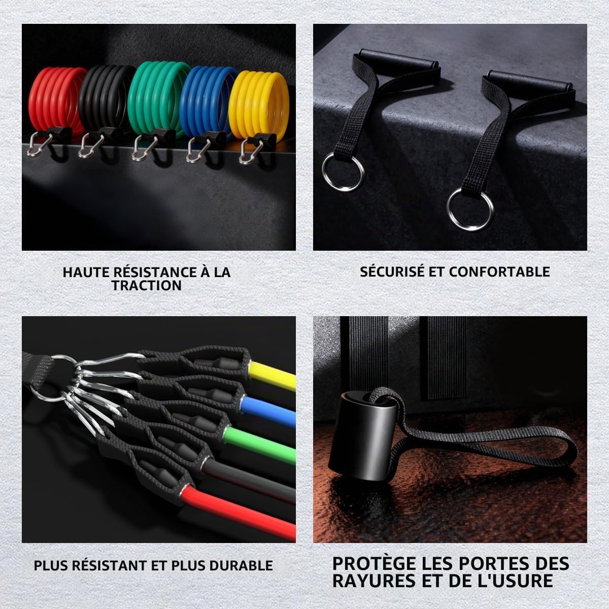 VEICK Lot de 5 Élastiques de résistance, tubes élastiques d’entraînement, de fitness, avec attache-porte, poignées, sac portable, sangles de cheville pour entraînement musculaire, kinésithérapie, esthétique corporelle, entraînement à domicile | Certifié e