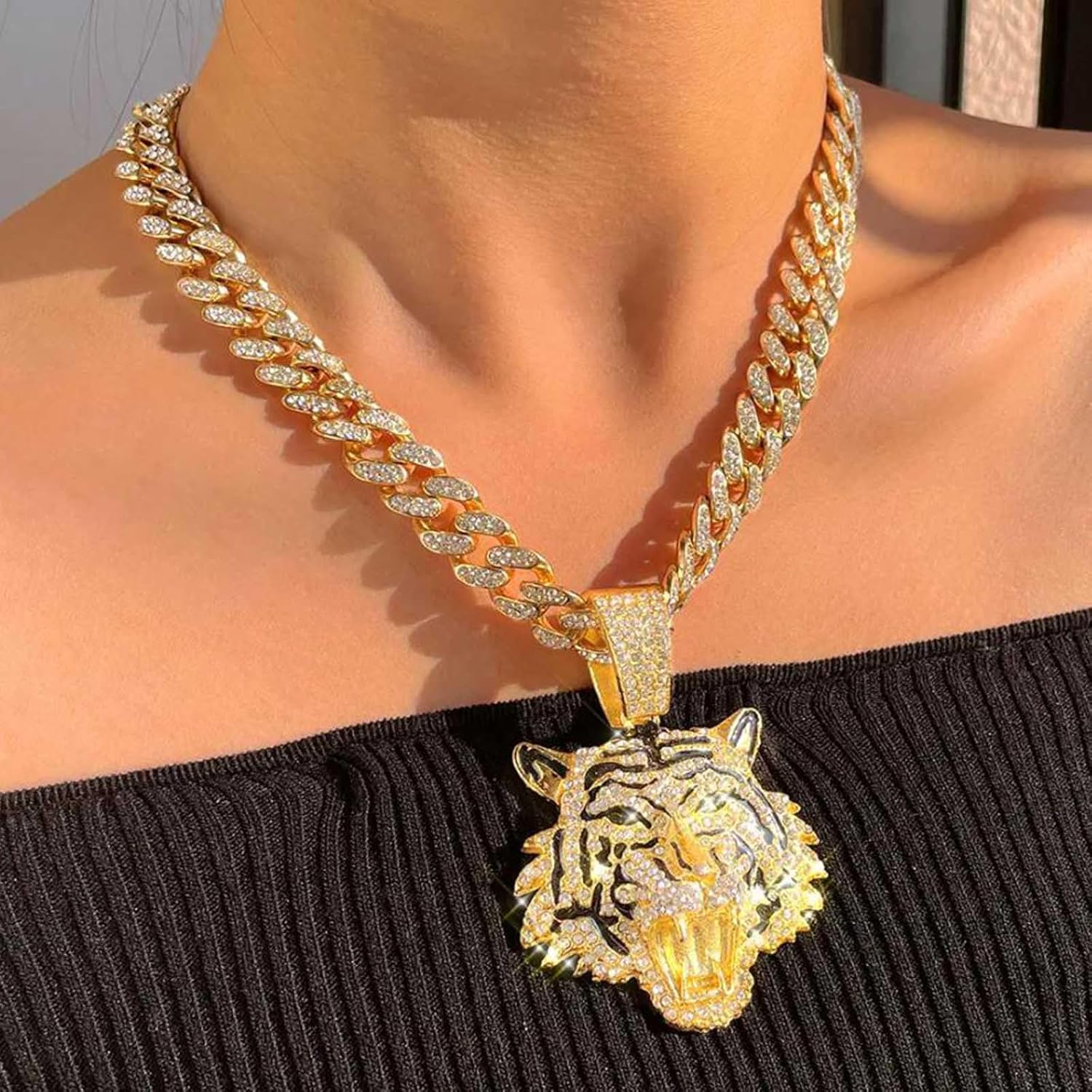 Cuban Pendant Necklace, Miami Ice Out Chain Necklace, Animal Pendant Hip-Hop Jewelry for Men Women, 20inch - Image 5