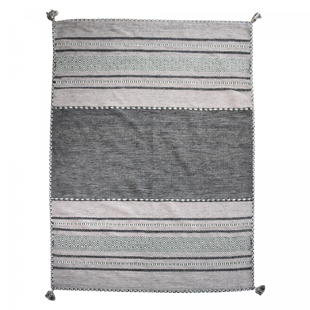 Tapis Kilim Tissé Main 120x170 Cm - Coton, Motif Ethnique Beige, Label AZO Free, Pour Salon Et Chambre