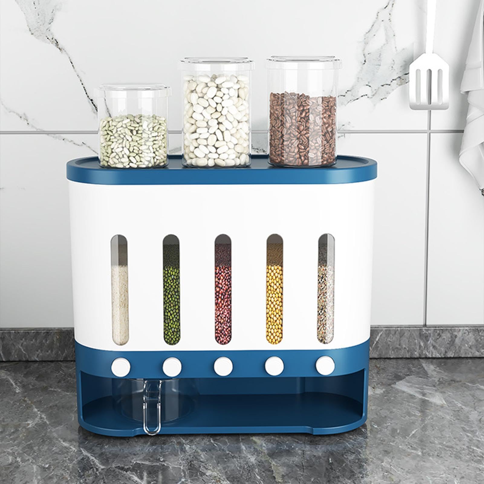Contenitore per cereali – Porta cereali montato a parete, 5 scomparti, cucina domestica, contenitore da viaggio con finestra dispenser di cibo visibile per noci, cereali, snack, fagioli | cucina domestica, contenitore da viaggio con finestra dispenser di
