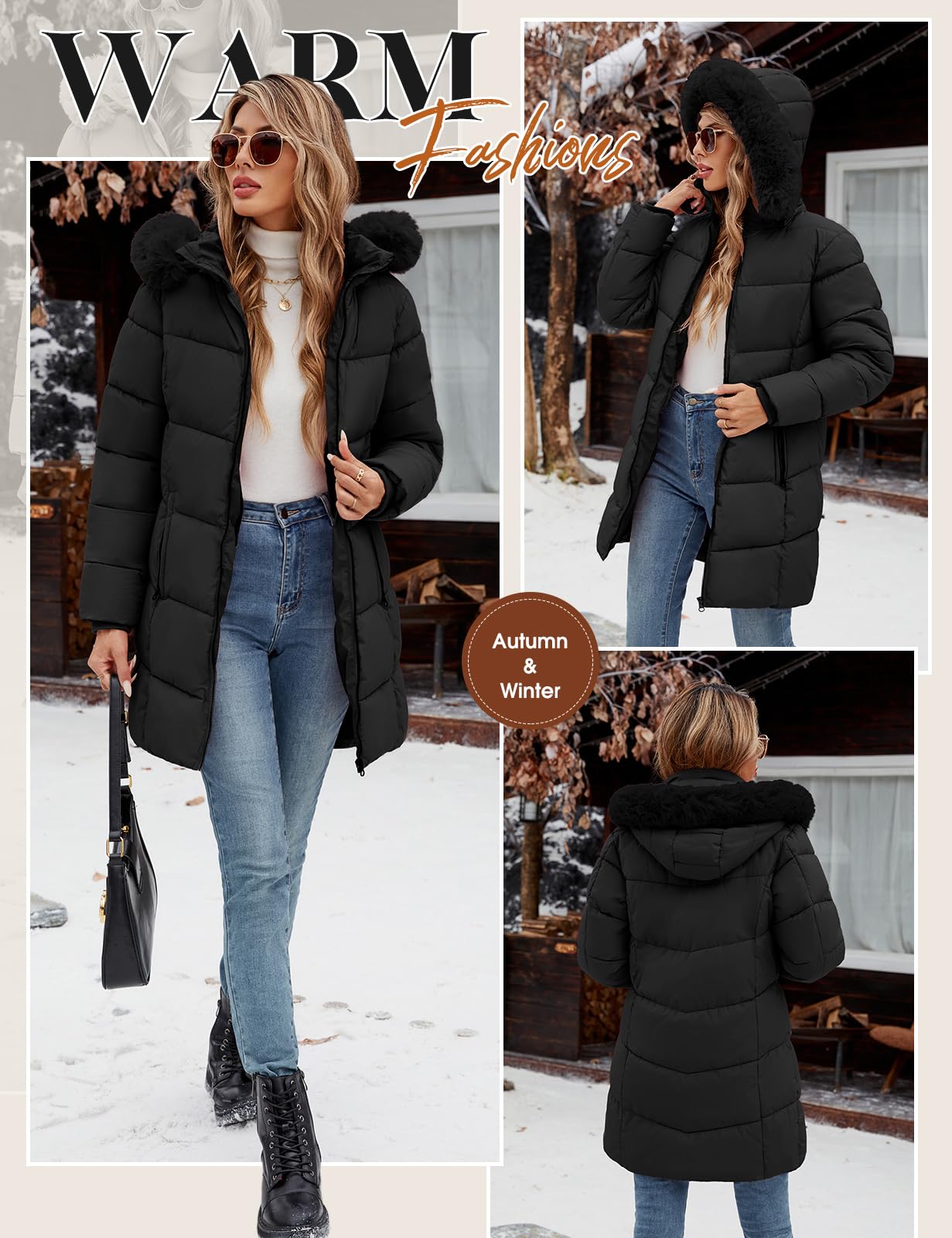 Tuopuda Cappotto Giubbotto Donna Invernale Giacca Cappotti Imbottita Caldo Parka Slim Fit Felpa con Cappuccio in Pelliccia Staccabile Giacche Trapuntato Giaccone Outdoor
