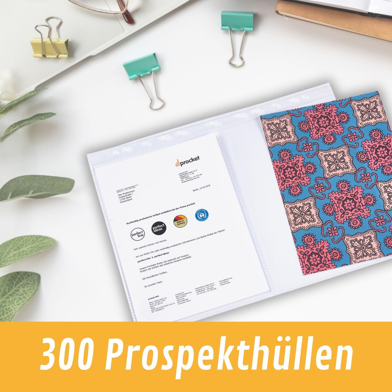 perfect line 300 fundas para documentos (2 divididas, DIN A4, transparentes, transparentes, extrafuertes, indelebles (3 x 100 (300 unidades)