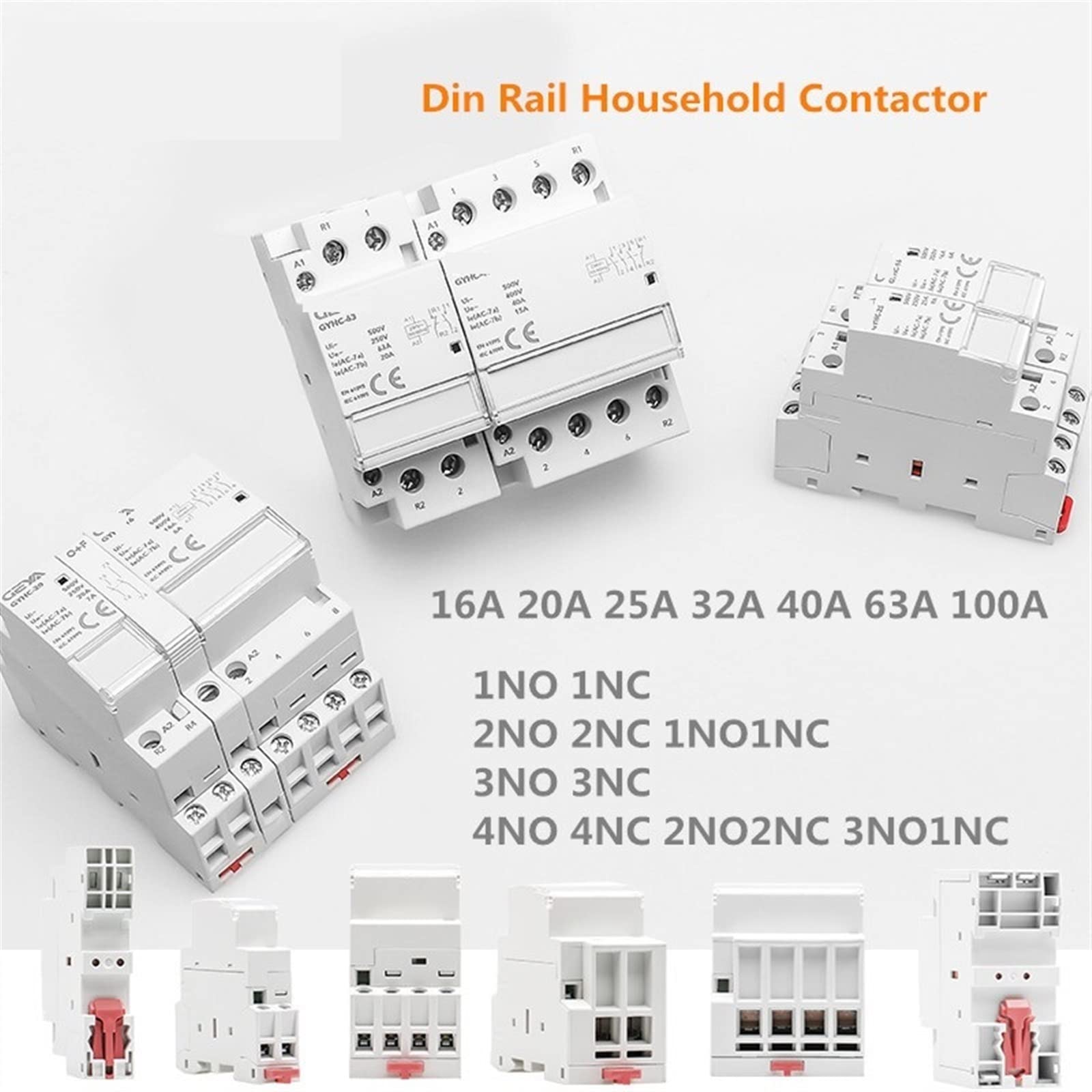 DC-Schütz DC24 V cewka 2P 220V 40A 63A 2NO 2NC 1NO1NC automatyczna ochrona gospodarstwa domowego, typ szyny DIN 1 szt. (2p 40a 2no Dc24v)