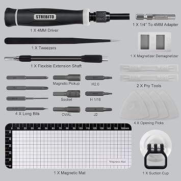 STREBITO 153 in 1 Precision Screwdriver Set, Electronics Tool Kit With 11 Anti Static Wrist Strap