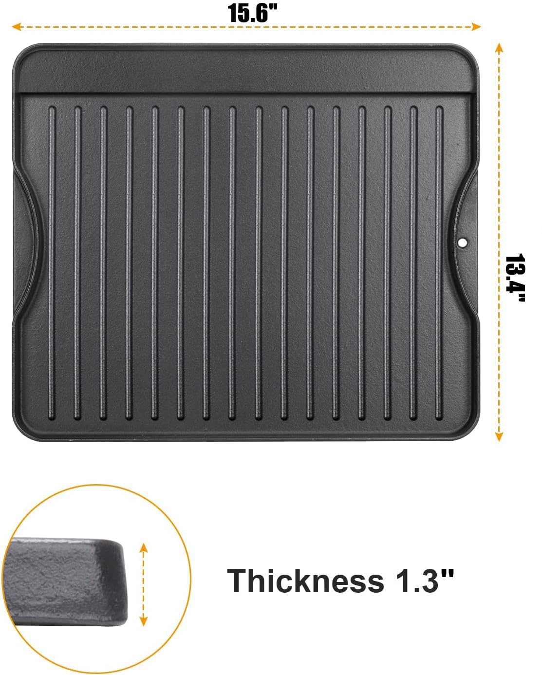 Plancha de cocina de hierro fundido para Camp Chef, Plancha reversible de doble cara para todas las estufas de exterior Camp Chef de 14 x 16 pulgadas, estufa de 2 quemadores Explorer de 2 quemadores 2