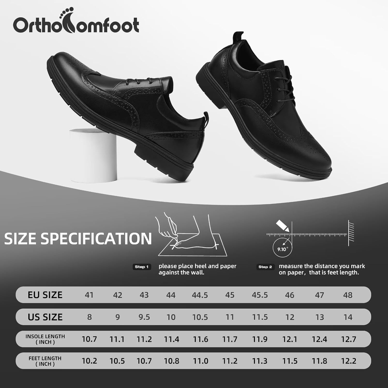 Men's Orthopedic Business Leather Dress Shoes: Comfortable Arch Support Plantar Fasciitis Formal Tuxedo Oxford, Flat Feet Casual Modern Classic Wingtip Walking Shoes for Foot and Heel Pain Relief - Image 9