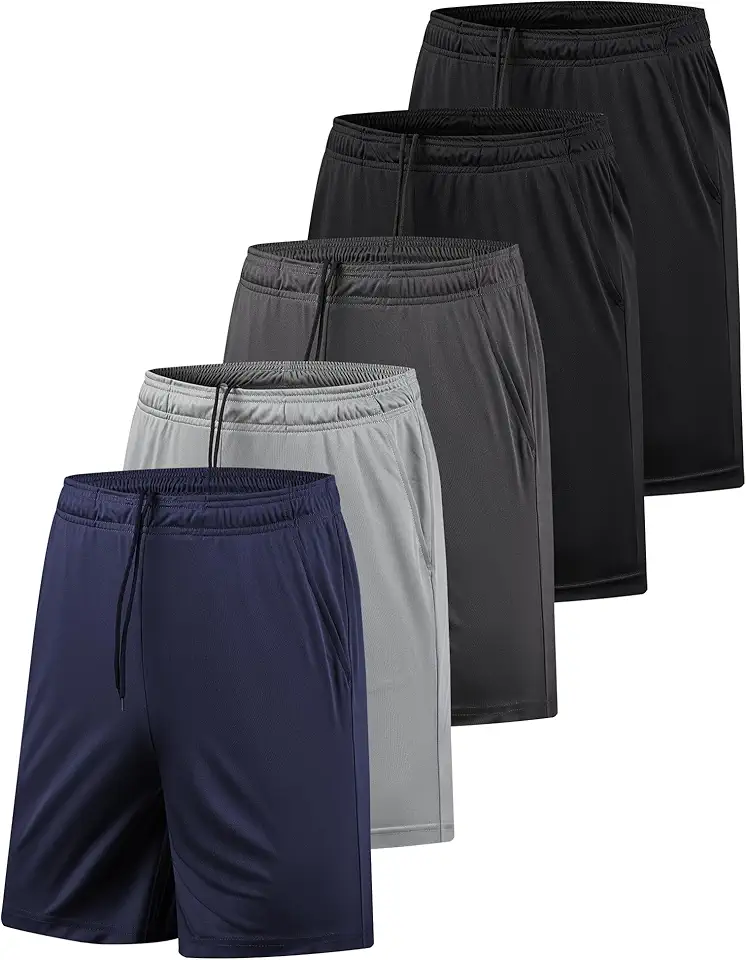 AKAWOOKO 5 Pack Men's Athletic Gym Shorts with Pockets Quick Dry Activewear Workout Running Shorts for Men