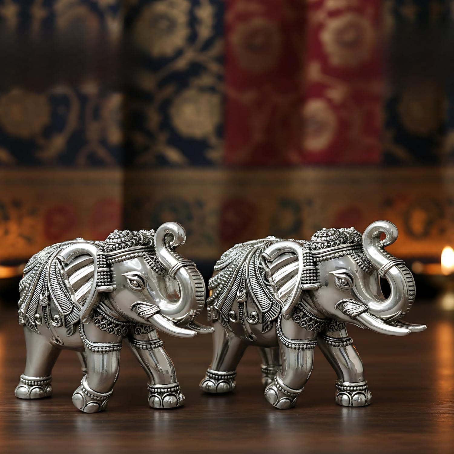 Figurines éléphant argent pur 999 décoration intérieur maison et vastu mandir