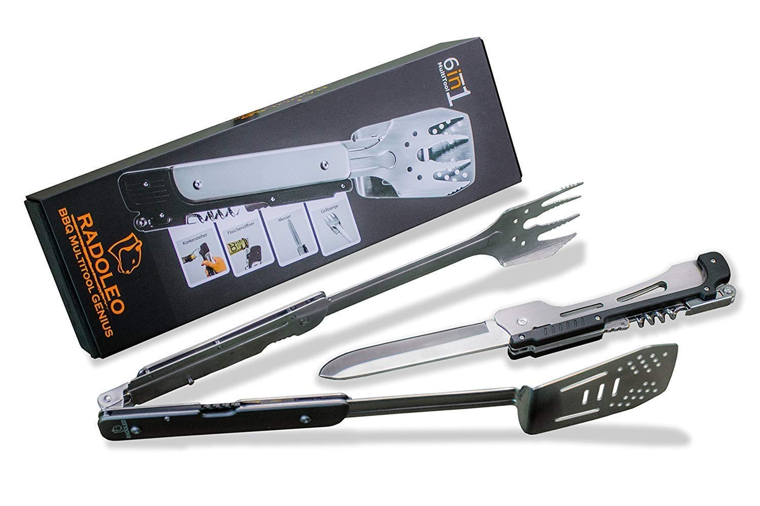 Multi-Tool | Grillbesteck-Set Mit 6 Werkzeugen | Ideal für Grill-Fans, Camping & Outdoor | Edle Geschenkverpackung