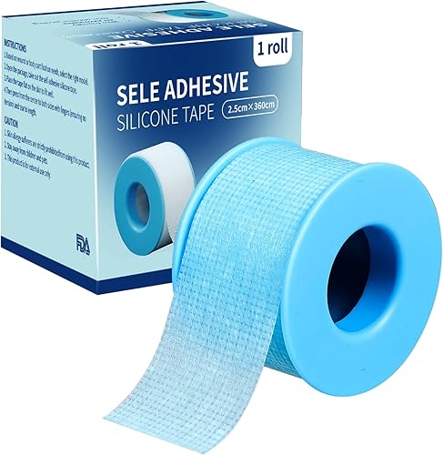 Cinta médica de silicona para pieles sensibles, 1 rollo adhesivo reutilizable, impermeable, eliminación de cinta quirúrgica azul para el cuidado de