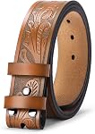 SENDEFN Western Cowboy Ceinture pour hommes Femmes Longhorn Bull Buckle Ceintures Florales gravés motif embossé 1.5" Large pour Jeans