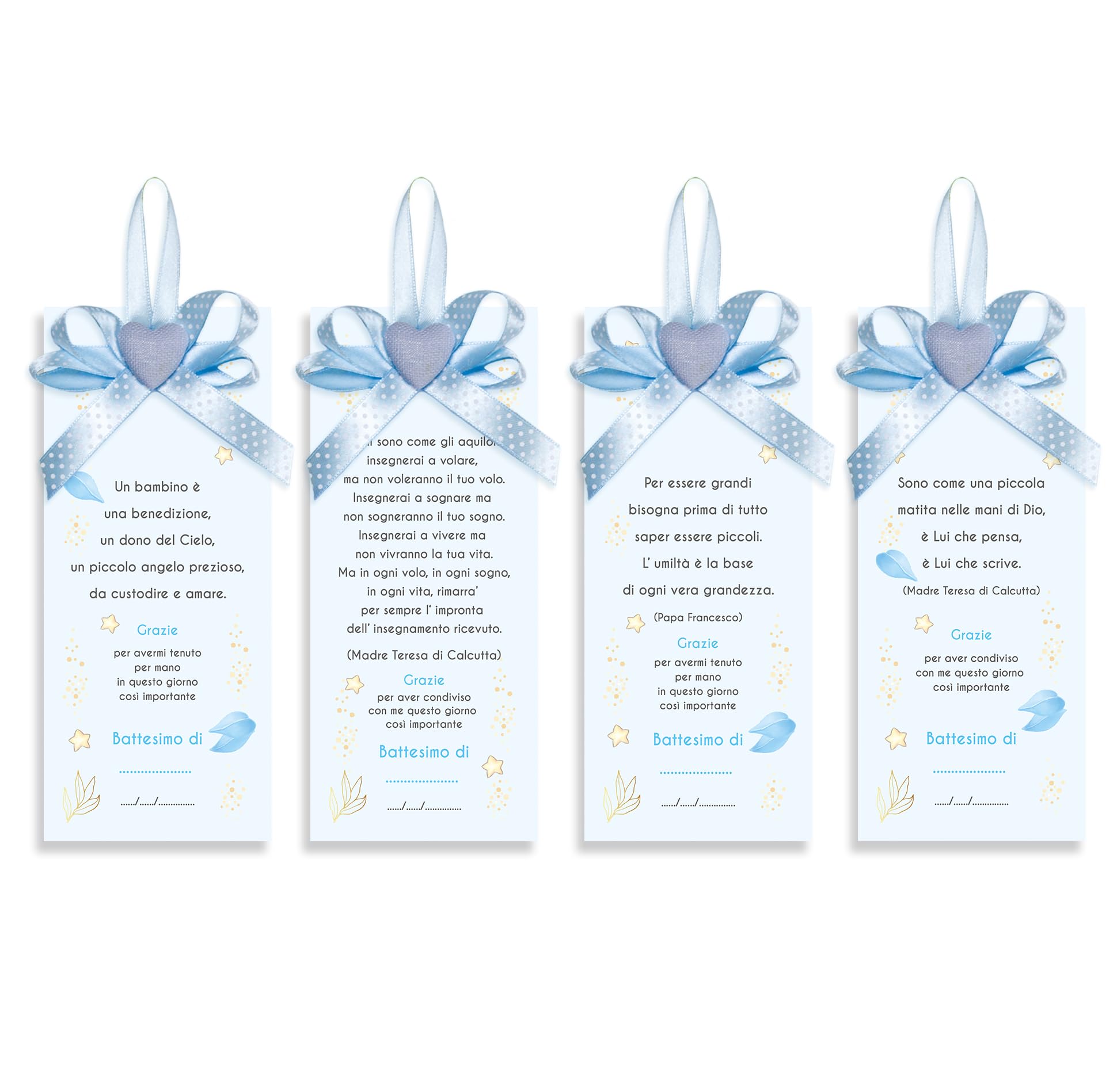 Mareli A10C-SL Kit of 4 Bookmarks Wedding Favours Place Cards, Heavenly Christening
