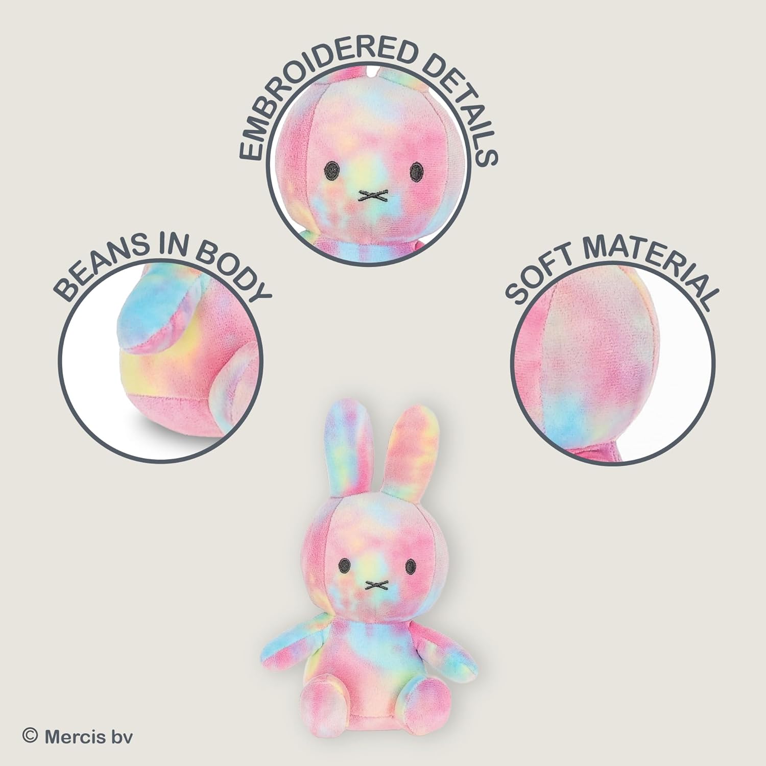 Kids Preferred Miffy Plush 8" Tie Dye Bunny - Sitting Dutch Bunny Plush, Embroidered Details, Ultra Soft Stuffed Animal Plushie for Girls and Boys