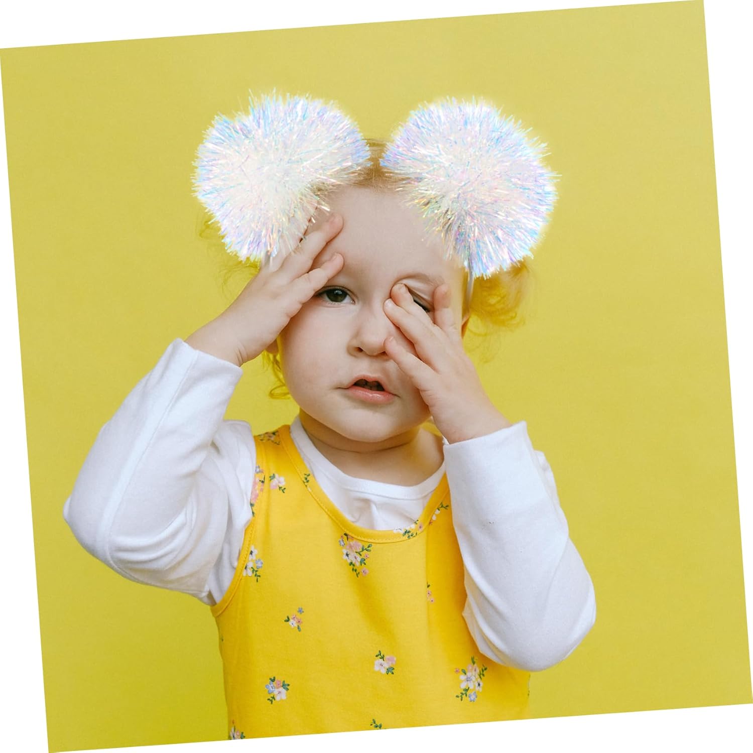 Beaupretty Pom Pom Headband Head Bopper Tinsel Pompom Ball Headband Foil Strips Pompom Headband Fashion Headband Cosplay Hair Accessories for Girls Women Christmas Party Birthday(White) - Image 5