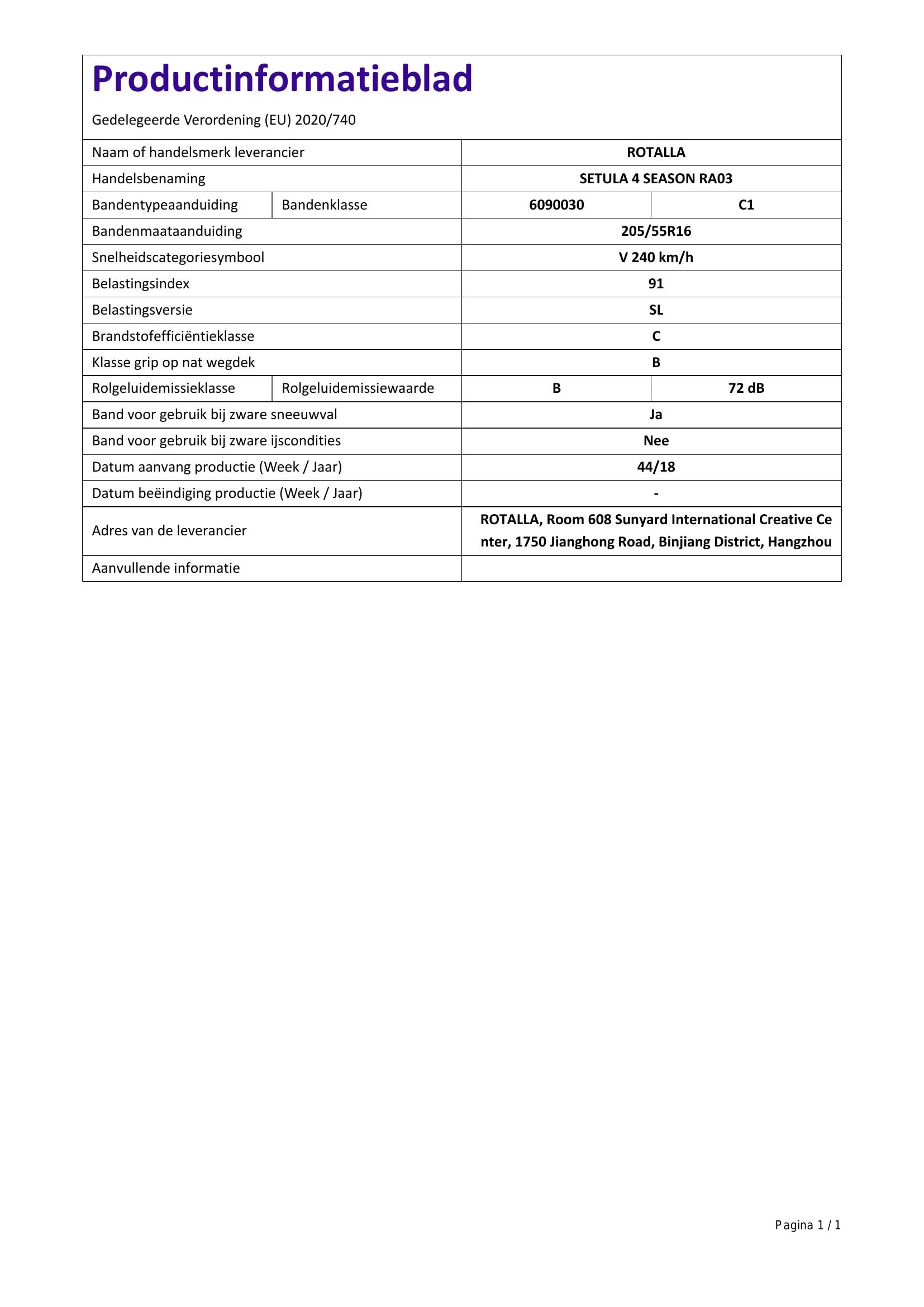 205/55 R16 TL 91V SETULA 4 SEASON RA03 M+S 3PMSF - Ganzjahresreifen