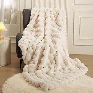 Super Comfort Oversized Warm Thick Bubble Double Sided Plush Rabbit Faux Fur Throw Blanket, Fluffy Blanket,Soft Cozy Blank...