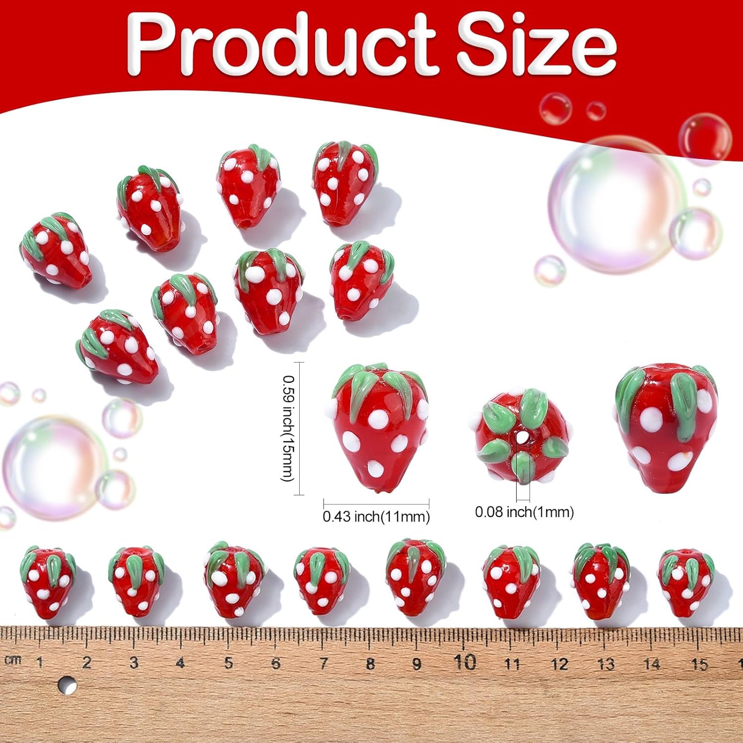 Stiesy 30 Pcs Glass Strawberry Beads for Jewelry Making Cute 3D Red Fruit Lampwork Loose Spacer Beads for DIY Craft Earring Bracelet Necklace Supplies - Image 2